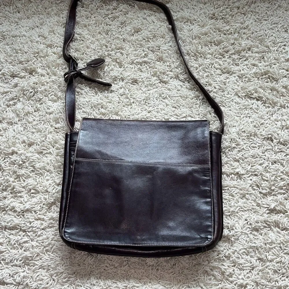 Vintage Leather Messenger Bag Shoulder Strap Brown Laptop Briefcase
